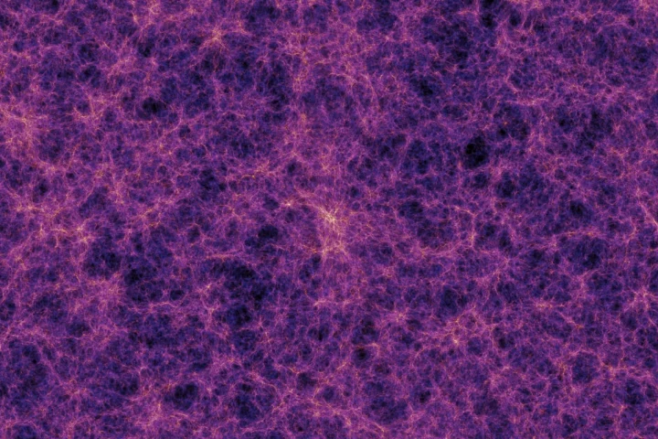 The cosmic web of matter and dark matter in the universe.