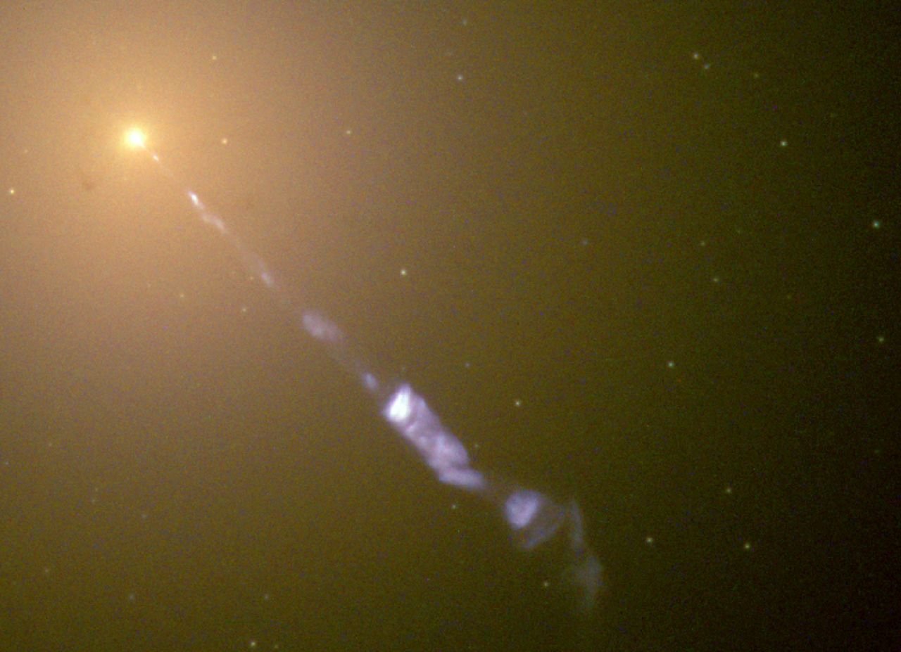 Black hole-powered jet of electrons and sub-atomic particles streaming from Galaxy M87. 