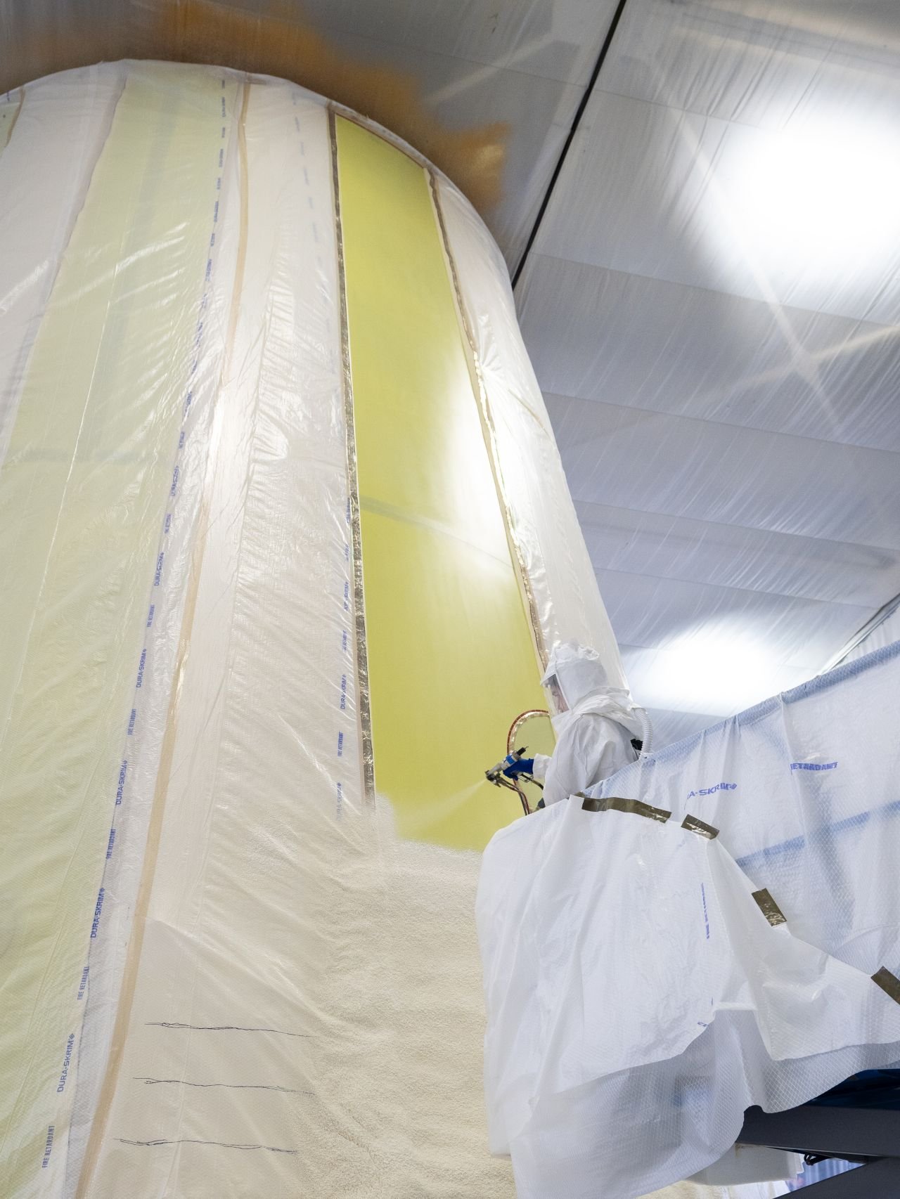 Thermal protection system material applied to the launch vehicle stage adapter (LVSA) of NASA’s SLS (Space Launch System) rocket for Artemis III.