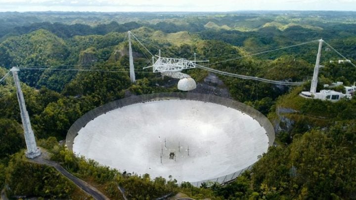 The National Science Foundation’s 305-meter diameter Arecibo telescope in Puerto Rico, which collapsed in 2020, was for decades the largest and most sensitive radio telescope in the world, and accounted for about half of NANOGrav’s gravitational wave sensitivity. 