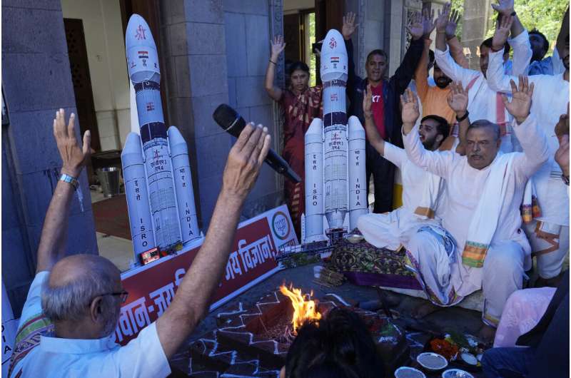 Crowds cheer as India launches a lander and rover to explore the moon’s south pole