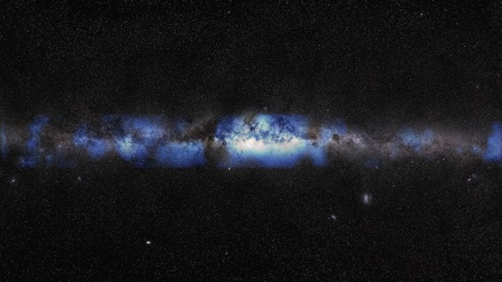 An artist’s composition of the Milky Way seen with a neutrino lens. 