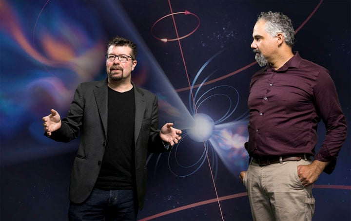 Xavier Siemens, left, and Jeffrey Hazboun of the OSU College of Science.