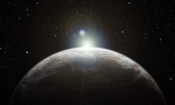 An artistic depiction of what a superhabitable planet migh look like. 