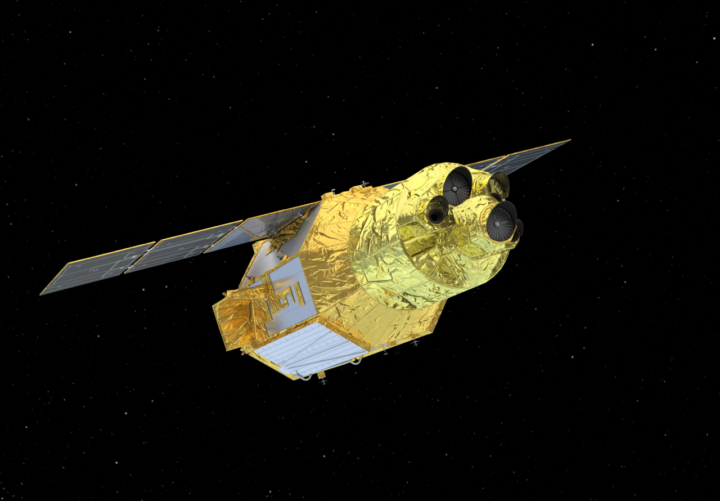 The XRISM (X-ray Imaging and Spectroscopy Mission) spacecraft investigates the X-ray universe in this artist’s concept.