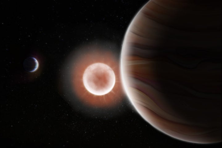 An artistic rendition of the two planets and star in the TOI-4600 system.