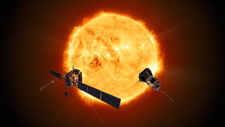 Artist impression of Solar Orbiter and Parker Solar Probe. 