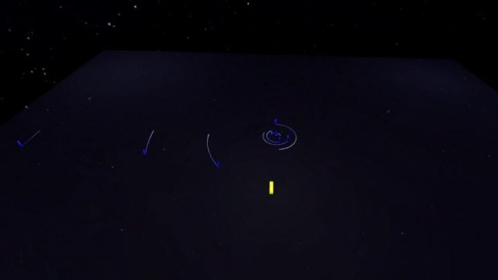 A screenshot from the virtual solar system depicts the celestial bodies' true scale and their orbits.