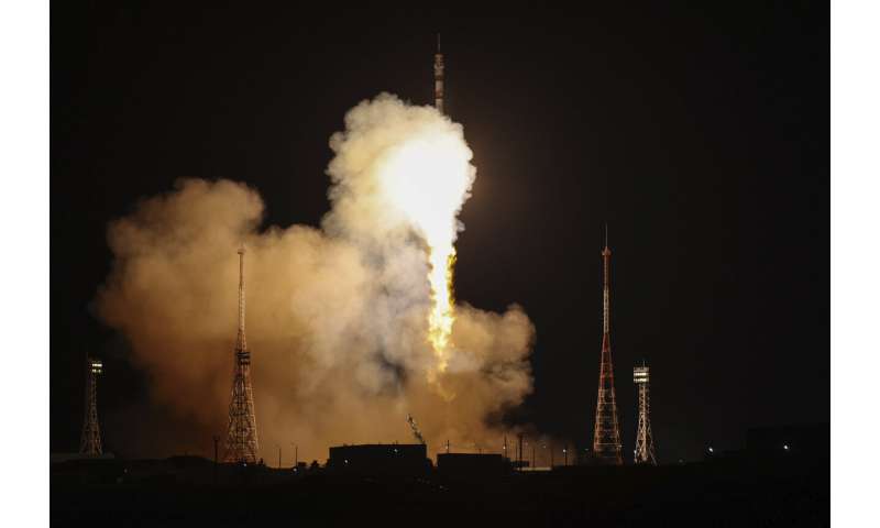 One American, two Russians blast off in Russian capsule to International Space Station