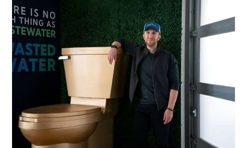 A golden toilet at the San Francisco offices of Epic Cleantec symbolizes the potential of wastewater