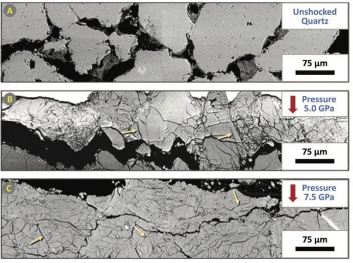 Low-pressure shock fractures in quartz. 