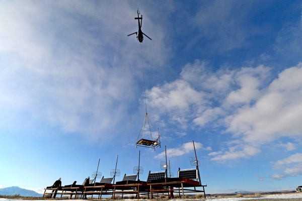 The surface detectors to be deployed by the helicopter.