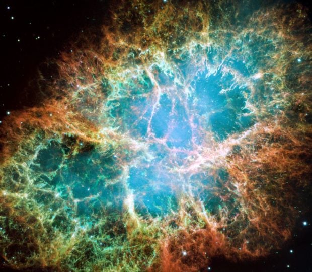 The 2005 Hubble optical wavelength image of the Crab Nebula.