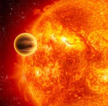 Artist rendering of a gas-giant exoplanet transiting across the face of its star.