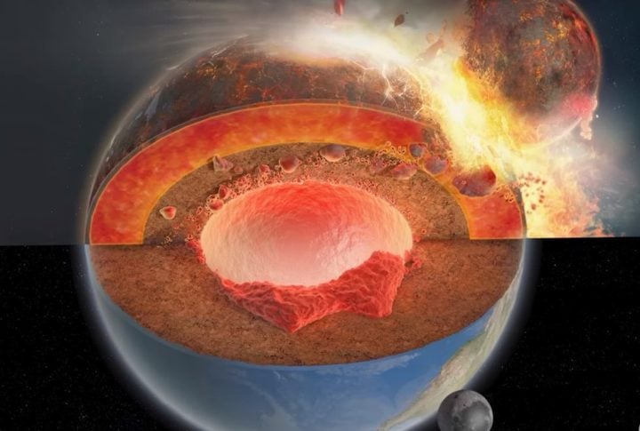 The ancient planetary impact - a collision of an asteroid and the Earth - artistic impression. 