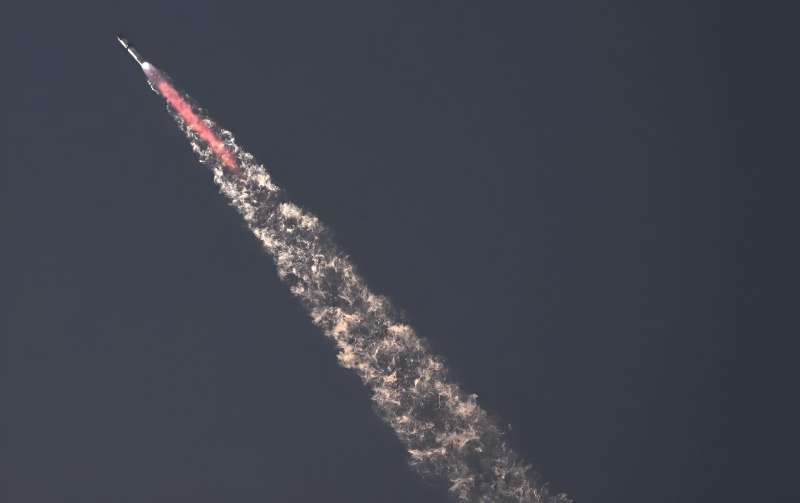 SpaceX's Starship rocket launches on its second test flight from Starbase in Boca Chica, Texas, on November 18, 2023, shortly before exploding