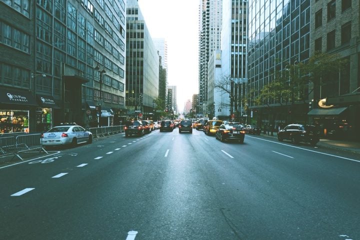 Transportation, car traffic in a city - illustrative photo.