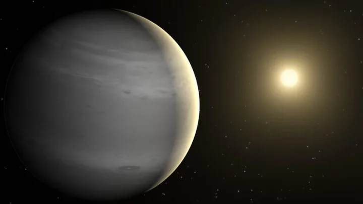 This artist's impression shows a gas giant exoplanet orbiting a sun-like star, exemplified by Kepler-1625b.