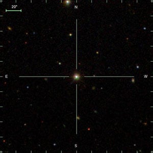 The star J0931+0038, as seen by the Sloan Digital Sky Survey camera in 1999.