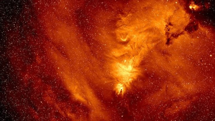 Swirling hydrogen emissions and stars in an area of the night sky known as the cone nebula. The image was taken by the MDW Survey and shows a region included in today’s data release.