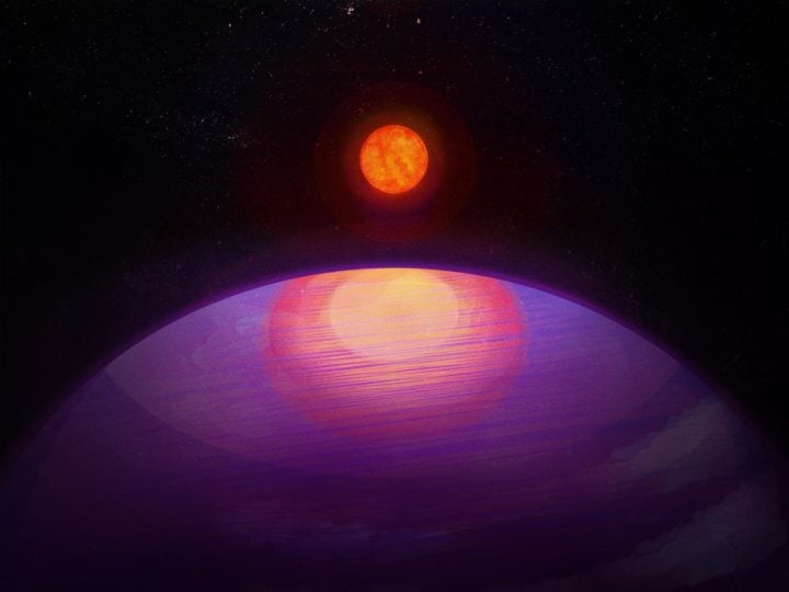 Artistic rendering of the possible view from LHS 3154b toward its low mass host star. 