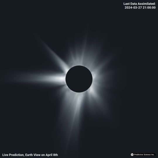 Predictive Sciences Inc. prediction of the 8 April total solar eclipse, as of 28 March 2024