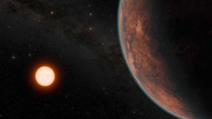 In this artist’s concept, Gliese 12 b is shown retaining a thin atmosphere.