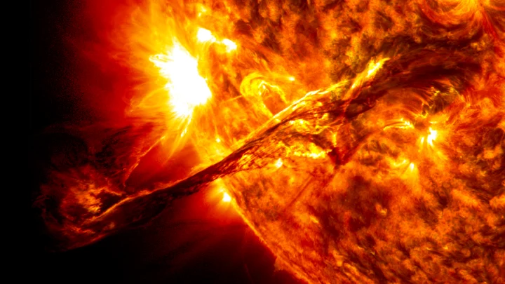 CURIE will investigate where solar radio waves originate in coronal mass ejections, like this one seen in 304- and 171-angstrom wavelengths by NASA’s Solar Dynamics Observatory.
NASA/Goddard Space Flight Center