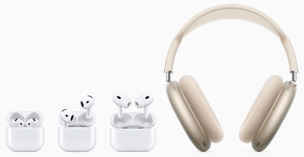 AirPods 4, AirPods 4 with active noise cancellation, AirPods Pro 2, AirPods Max