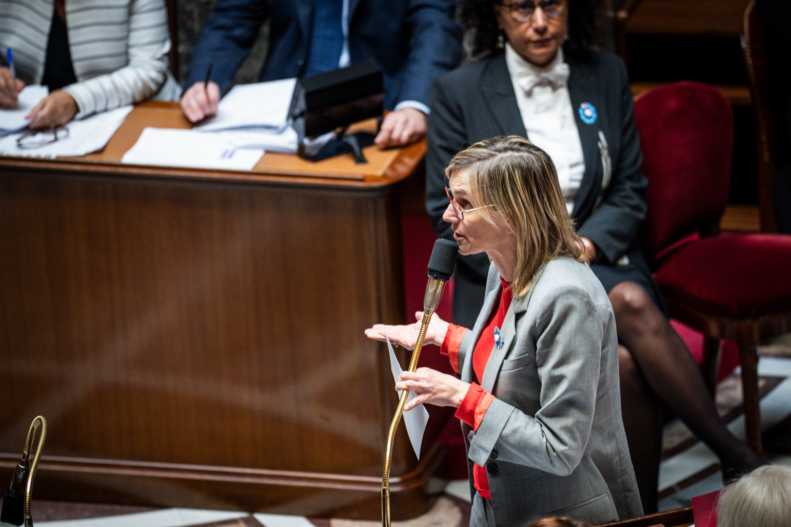 Agnes Pannier Runacher, french minister of ecology, energy, climate and risk prevention, speaks, at the public session of questions to the french government at the bourbon palace, in the hemicycle of the french National Assembly, in Paris,