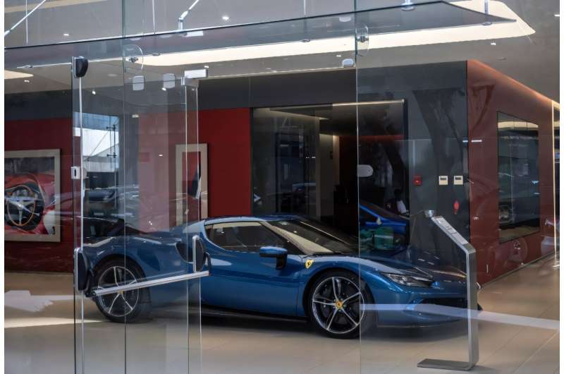 A Ferrari 296 GTB at a showroom in Mexico City