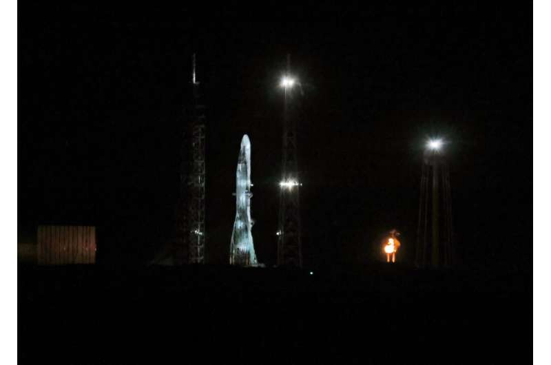 Blue Origin's New Glenn rocket is seen on the launch pad at the Kennedy Space Center in Cape Canaveral, Florida ahead of its maiden flight