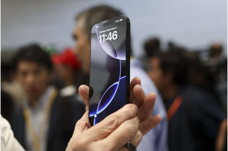The new iPhone 16 is displayed during an announcement of new products at Apple headquarters Monday, Sept. 9, 2024, in Cupertino, Calif. Credit: AP Photo/Juliana Yamada, File Apple has had few incentives in the past to start making iPhones in US