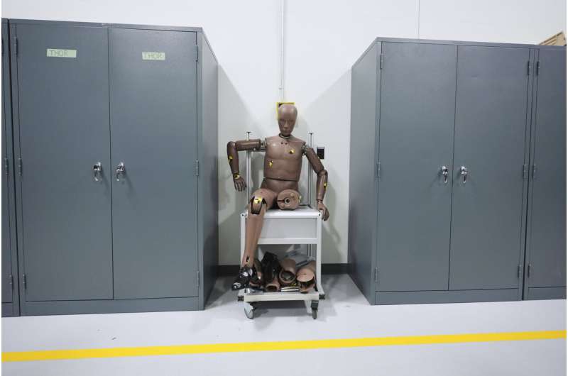 A Hybrid III 50th male crash test dummy is shown at Humanetics in Farmington Hills, Mich., Tuesday, June 10, 2025. Credit: AP Photo/Paul Sancya Crash dummies used in car safety tests are still modeled after men despite higher risks for women