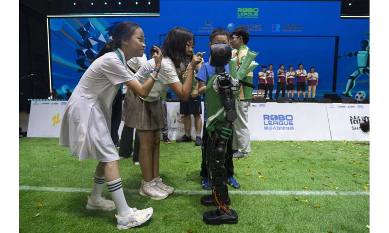 Photos show how humanoid robots captivate fans in China by playing a soccer match