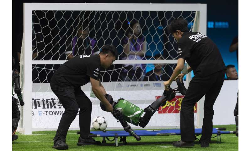 Photos show how humanoid robots captivate fans in China by playing a soccer match