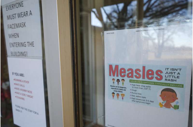 A sign is seen outside a clinic with the South Plains Public Health District, Feb. 23, 2025, in Brownfield, Texas. Credit: AP Photo/Julio Cortez, File US measles cases surpass 2019 count, while Missouri is latest state with an outbreak