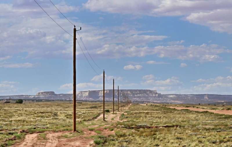 New utility poles bringing electricity to the Navajo Nation are seen in Cameron, Arizona. New utility poles bringing electricity to the Navajo Nation are seen in Cameron, Arizona