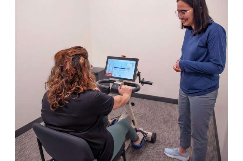 Researcher and doctoral candidate Prajakta Joshi, right, speaks with study participant, Mandy Ensman, prior to a dynamic cycling session. Credit: Cleveland FES Center Researchers at university hospitals and the Cleveland VA say long-term exercise programs may restore neural connections in Parkinson's patients