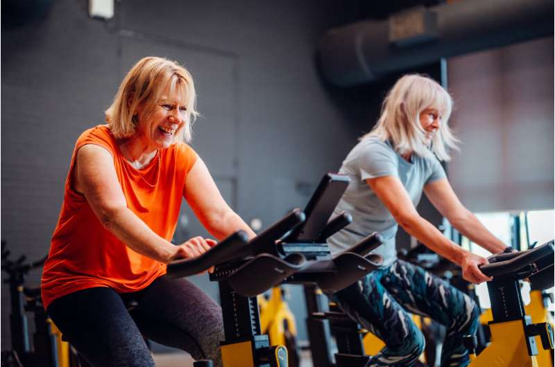 Participants in the CHAIN program spinning class at BH Live, Littledown, Bournemouth. Credit: BH Live Study reveals spinning could reduce NHS waiting lists for physiotherapy treatments
