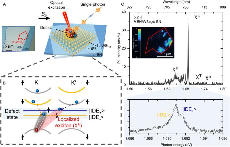 Defect-localized exciton emission from monolayer WSe2 encapsulated by h-BNs. Credit: Science Advances (2025). DOI: 10.1126/sciadv.adr5562 Magnetizing quantum communication
