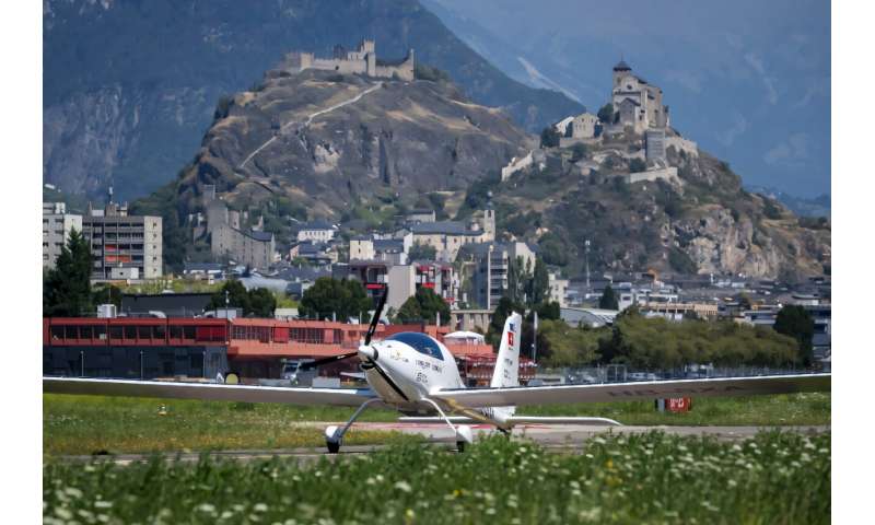 Pilot Raphael Domjan touched back down at Sion airport in Switzerland after trying to set an altitude record