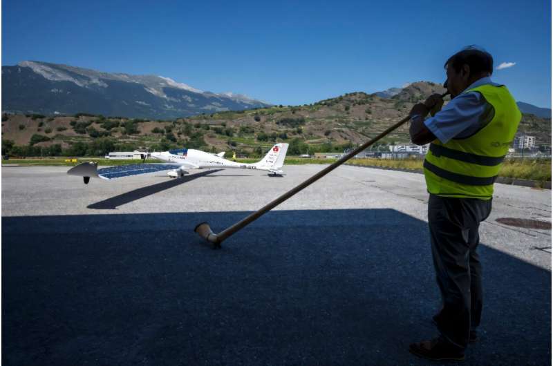 Raphael Domjan took off to the sound of a traditional Swiss alphorn