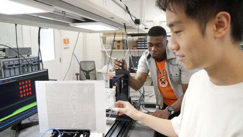 The researchers used a specially designed metasurface to direct the transmissions. Credit: Aaron Nathans/Princeton University Researchers send a wireless curveball to deliver massive amounts of data
