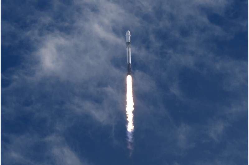 A SpaceX Falcon 9 rocket, carrying a Dragon capsule with a U.S.-Japanese-Russian crew of four, lifts off from Kennedy Space Center's Launch Pad 39-A in Cape Canaveral , Fla., on Friday, Aug. 1, 2025. Credit: AP Photo/Chris O'Meara Astronauts launch to the space station after sidelined by Boeing's troubled Starliner
