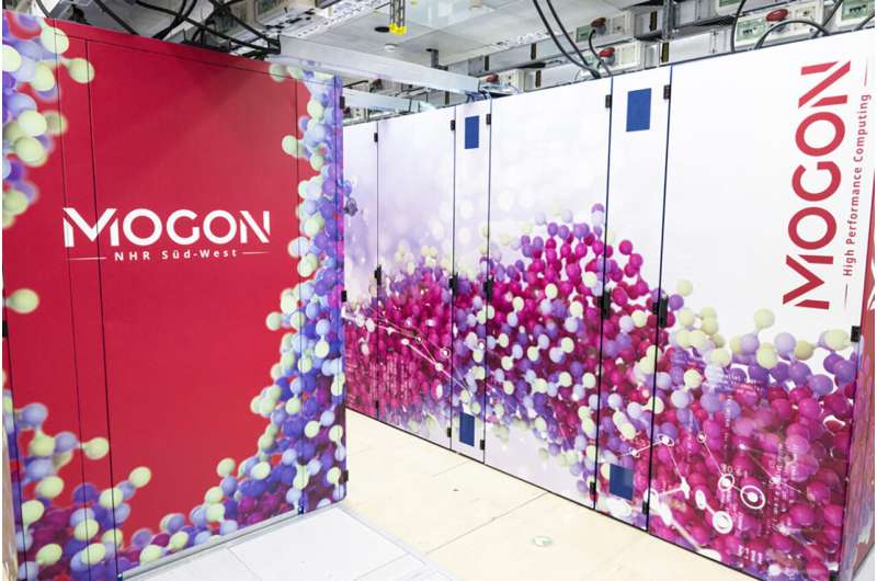 The MOGON NHR South-West high-performance computer in the JGU server room. Credit: Peter Pulkowski Computer simulations describe particle properties with unprecedented precision