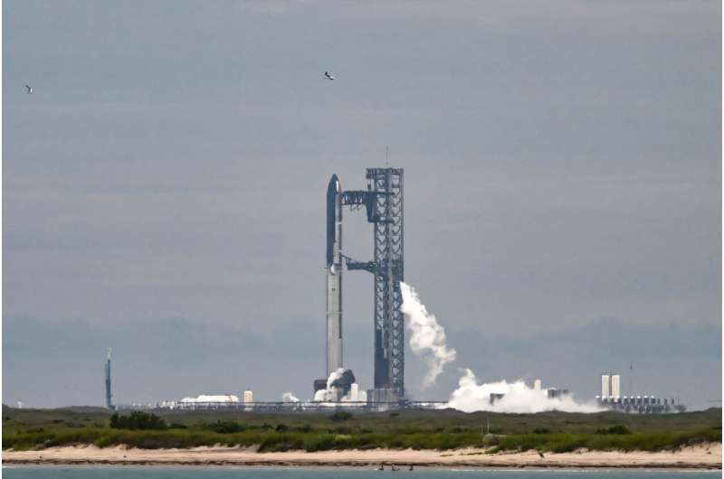 SpaceX's Starship on the launchpad in Starbase in Texas as its tenth test flight was called off. SpaceX's Starship on the launchpad in Starbase in Texas as its tenth test flight was called off
