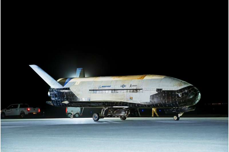 The material launched to space aboard the Space Force’s X-37B Orbital Test Vehicle, seen here earlier this year. Credit: United States Space Force Strap in! NASA aeroshell material takes extended space trip