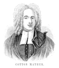 Black and white scanned engraving of colonialist Cotton Mather.
