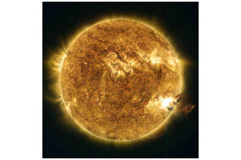 Solar flares. Credit: Created by Alexander Russell (University of Andrews) using open-source SunPy Python package and data from NASA's Solar Dynamics Observatory space telescope via NASA EPIC Team Solar flares over 6 times hotter than previously thought